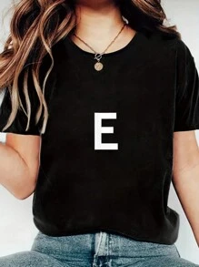 100% Cotton Element Essentials  Happy Funny Print Women's Gift T-Shirt, Round Crew Neck Soft Short Sleeve T-Shirt For Spring Summer, Fun Graphic Tops T-Shirts For Women