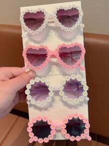 2/4件装 2025新款女童可爱花朵爱心两款时尚眼镜，仅卡片展示，不含运费 - 彩色 - 查看 2