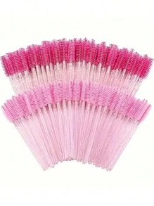 Set de 100pzs /50pzs /10pzs Brochas desechables para pestañas y cejas, cerdas de nailon, varilla de plástico ABS, compatibles con piel normal - Set de cepillos rosas y negros