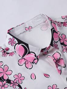 Men's Casual Short Sleeve Shirt, Plum Blossom Hawaiian Print, Summer Style - Baby Pink - View 3