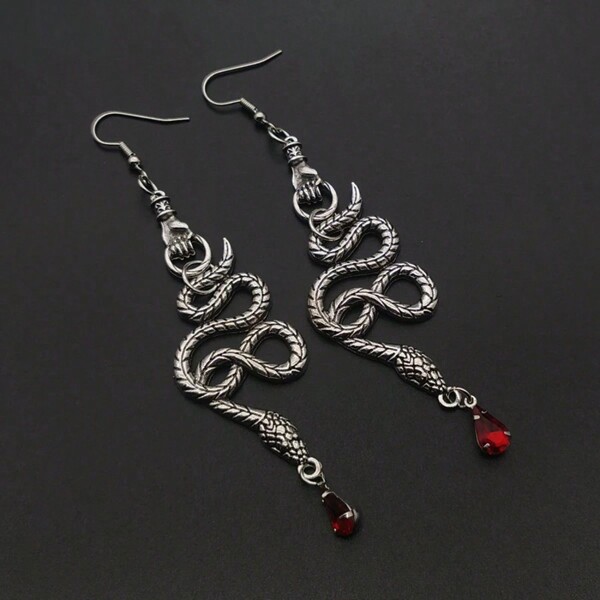 Gotische slangenhand oorbellen, slangenvormige hanger kristallen oorbellen, heks heiden, bohemian stijl, creatief cadeau voor dames