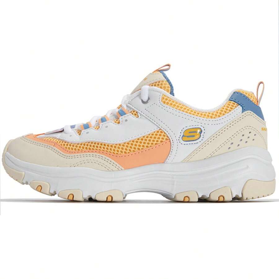 Skechers 女士熊猫休闲鞋，D'LITES系列系带运动鞋，8730066-WYL - 白色/黃色 - 查看 1