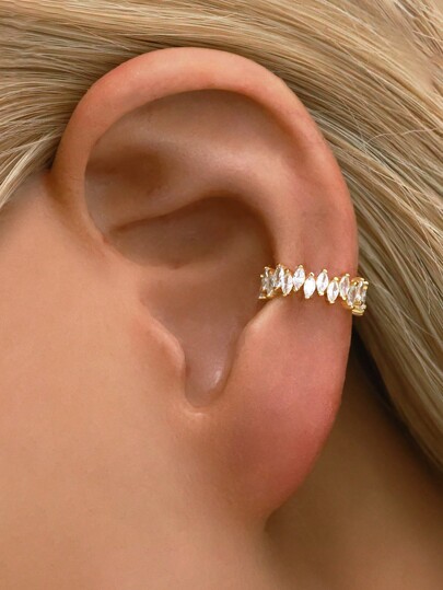 1pc Dainty 925 Sterling Silver Horse's Eye Zirconia Huggie Hoop Earrings With Dangling Charm,Hypoallergenic Gold Earrings,For Women's Daily Wear