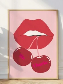 1 pieza, Lienzo colgante, Enmarcado, Impresión artística de pared de cerezas, Póster femenino imprimible, Póster Ma Cherie, Decoración de dormitorio y habitación de niñas, Arte de pared con estilo, Póster elegante, Labios rojos de cerezas, Arte de pared rojo, Arte de pared para el hogar femenino