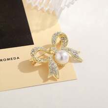1pc Delicate Pearl Brooch With Bow, Corsage Accessory Pin For Suit Coat, Suitable For Daily Wear, Ideal Wedding Gift