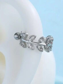 Nooxian 1 对女士耳环，铜锆石水晶枝叶螺丝耳钉，日常配饰和礼品 - 銀色 - 查看 4