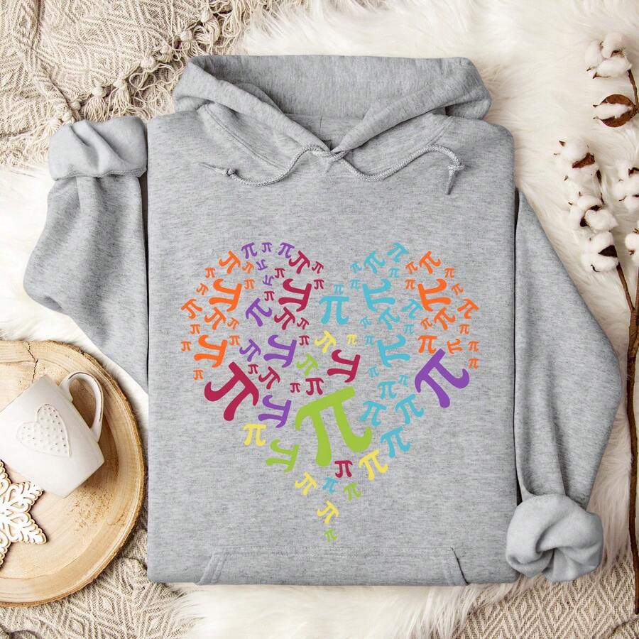 Pi Day Heart Love Hoodie, Pi Symbol Hoodie, 3.14 Hoodie, Math Teacher Hoodie, Math Lover Hoodie, Mathematic Long Sleeve Hoodie. UA-1110 - 灰色 - 查看 1