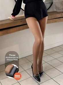 1 Stück Damen Frühlings Warm Gefälschte Halb Transparente Enge Hose, Einfarbige Durchsichtige Strumpfhose - Kaffeebraun - Übersicht 1