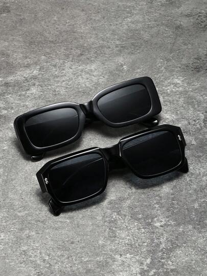 2 件装复古矩形小框时尚太阳镜，男女通用，经典塑料户外旅行海滩度假休闲装饰日常佩戴墨镜