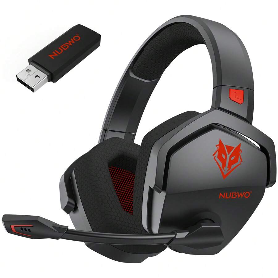 NUBWO G06 双无线游戏耳机带麦克风，适用于 PlayStation5、PS4、PC - 23ms 低延迟音频 - 100 小时播放时间 - 50 毫米驱动器（黑橙）适用于苹果手机、iPad、笔记本电脑、IOS、Android 用户、送给家人、朋友、孩子、生日、春天、男朋友、女朋友、节日、复活节的礼物，适用于人机对话大学入学考试英语口语听力和口语测试耳机有线带麦克风在线 - 黑紅色 - 查看 1