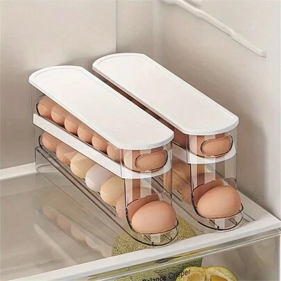 Space-Saving Double-Layer Rotating Egg Storage Box, Suitable For Refrigerator - Washable Plastic, No Battery Required - Ideal For Home Organization