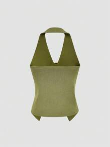 FOR BEAUTY 春夏新款音乐节绿色森林3D花卉无袖针织背心，适合修身沙滩度假，性感露背上衣，圣帕特里克节假日针织衫，适合海滩、沙滩、游泳