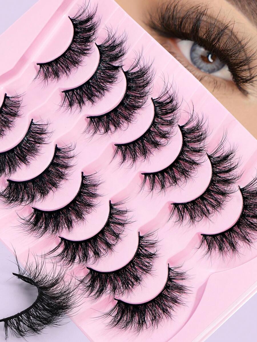 7 Pairs CC Curl Thick 3D Multi-Layer DD Curly Volume False Eyelashes, High Curl Degree, Dense & Bold Whole Piece Eyelash Extensions,Lashes Makeup Natural Cat Eye Lashes 3D Faux Mink False Eyelashes,Extension Natural Full False Eyelashes Travel Essentials Makeup Tools,Dramatic Lashes Suitable For Daily, Party And Travel Use - 黑色 - 查看 1