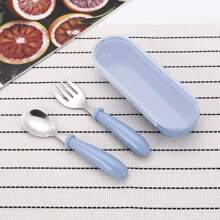2pcs Spoon Forks Box Kids Stainless Steel Kids Cutlery Portable Baby Feeding Utensils Baby Spoons Baby Tableware Set - Multicolor - View 7