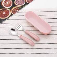 2pcs Spoon Forks Box Kids Stainless Steel Kids Cutlery Portable Baby Feeding Utensils Baby Spoons Baby Tableware Set - Multicolor - View 6