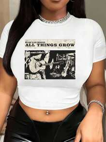 Graphic Printed Cropped T-Shirt, Y2K Spring And Summer Short-Sleeved Crop Top, Women's
