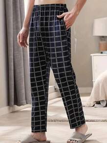 3pcs Spring/Summer Men's Classic Fashion Plaid Sleep Pants - Straight Leg, Elastic Waistband, Casual & Comfortable Loungewear - Multicolor - View 2