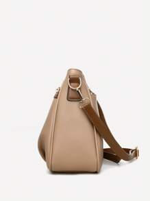 1pc Color Block Style Decoration, Litchi Texture Material, Large Capacity Multi-Compartment Crossbody Bag, Suitable For Women's Daily Use, Commuting Shoulder Bag For Autumn/Winter Season - Khaki - View 5