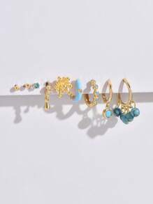 9pcs/Set Elegant Turquoise Earrings Minimalist Earring Set, Suitable For Women's Date, Party, And Daily Wear
