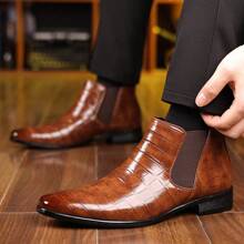 Men's Chelsea Boots, British Style Retro Square Toe Minimalist Business Formal Casual Short Boots - màu nâu - Xem 5