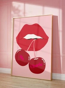 1 pieza, Lienzo colgante, Enmarcado, Impresión artística de pared de cerezas, Póster femenino imprimible, Póster Ma Cherie, Decoración de dormitorio y habitación de niñas, Arte de pared con estilo, Póster elegante, Labios rojos de cerezas, Arte de pared rojo, Arte de pared para el hogar femenino