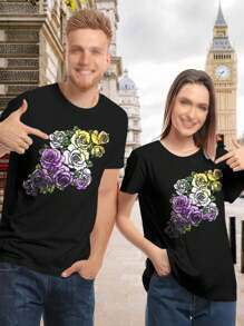 Abundant Enby Roses Ladies' T-Shirt - Gender-Neutral LGBTQ+ Pride Floral Tee