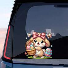Calcomanía para ventana de coche de Pascua con bonitos huevos de conejo y lazo, pegatinas decorativas para parachoques, para decoración de vehículos. - Rojo - Ver 2