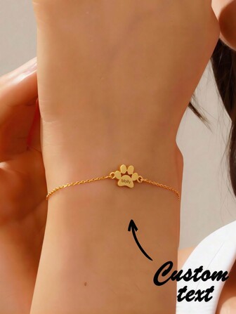 Customized Paw Print Bracelet With Multiple Names, Personalized Pet Paw Name Bracelet, Paw Print Name Bracelet, Animal Bracelet, Pet Bracelet, Cat Paw Bracelet, Dog Paw Bracelet, Simple Paw Bracelet, Fashionable, Colorful, Cute, Simple, Kawaii, Unique Personalized Customized Gift, Colorful, Cute, Adorable