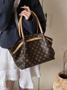 Fashion New 2025, PU Fabric, Full-Body Printing, Large-Capacity Portable Tote Brown Bag.Jiaozi Bag, Foreign Fashion Underarm Bag, Can Be Used For Daily Travel, Commuting To Work, Traveling And So On. Winter Gifts - Multicolor - View 4