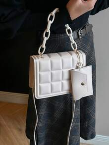 A Stylish Solid Color Retro Clamshell Handbag Set, Suitable For Women's Daily Use Of Dating And Gift Bags Chequered Acrylic Chain Shoulder Bag With Small Coin Purse Design - Multicolor - View 5