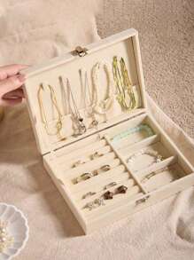 1 Stück hochwertiger Samt Schmuckkasten mit Antioxidationsschutz, delikates Aufbewahrungsbox mit großer Kapazität für Ohrringe, Halsketten, Ringe, geeignet für Outdoor Reisen, Mehrebigen Großraum Aufbewahrung für Ohrringe, Ringe, Halsketten, hochwertiger Antioxidations-Accessoires Aufbewahrungskasten für den Schulbeginn