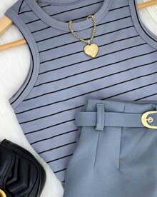 Striped Summer Tank Top - 灰色 - 查看 1