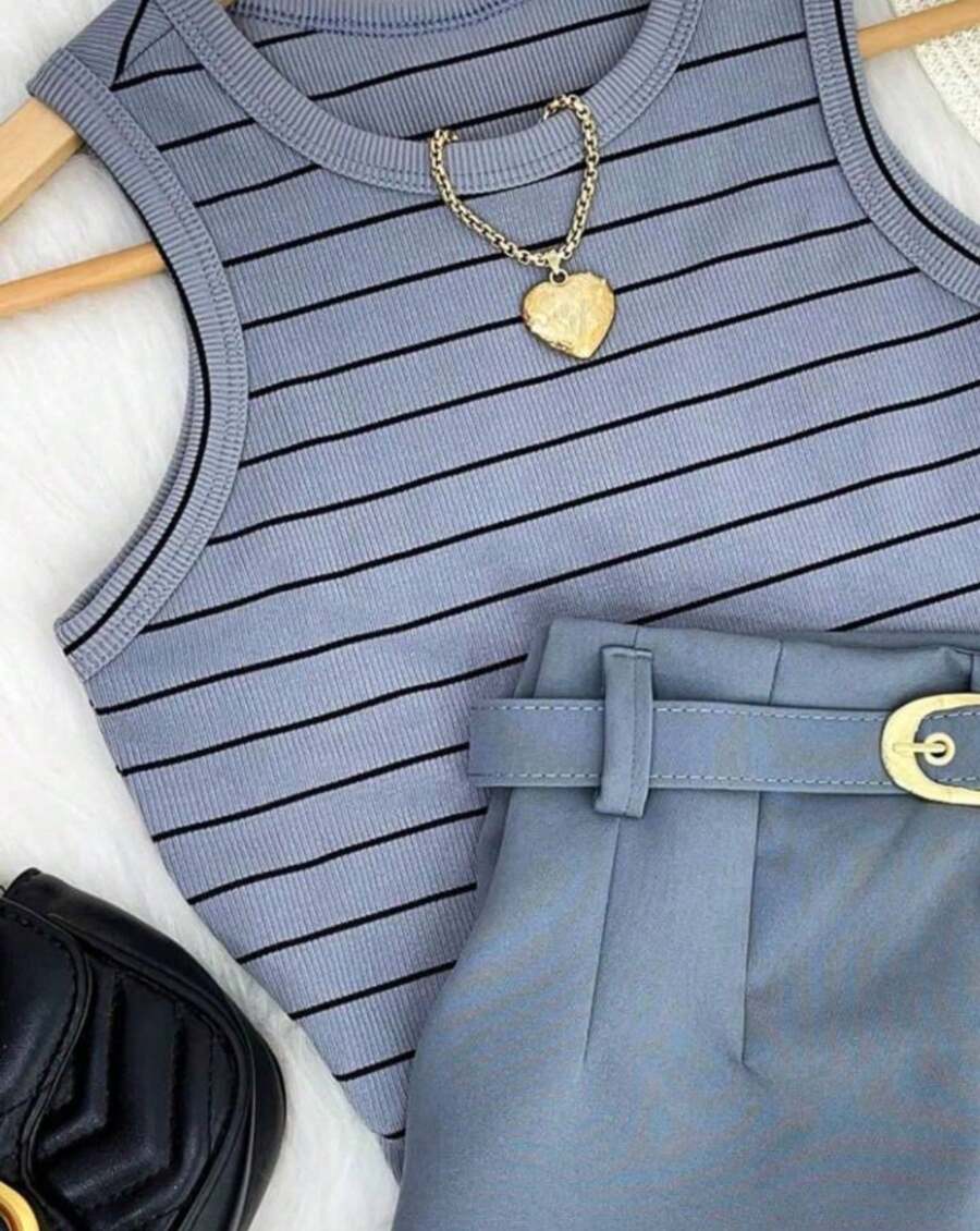 Striped Summer Tank Top - 灰色 - 查看 1