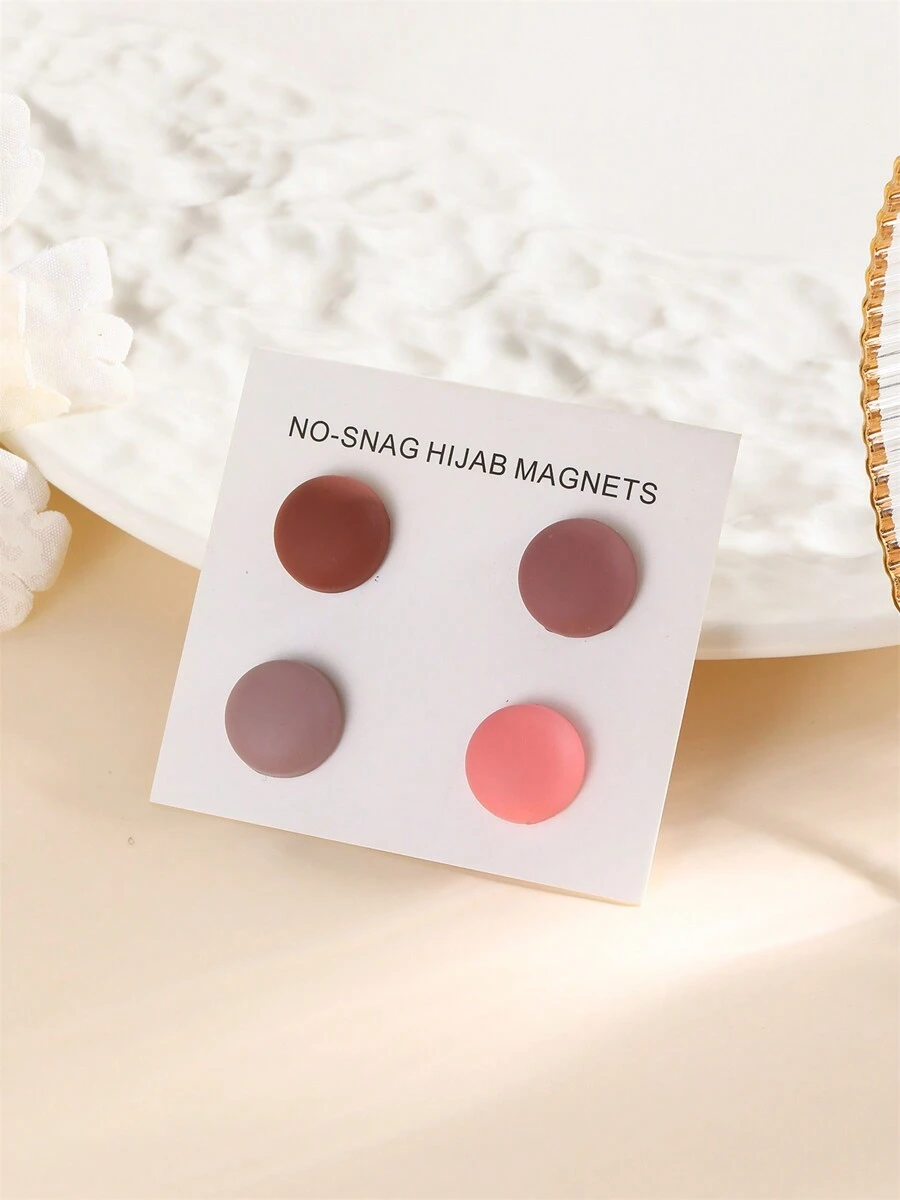 4 件套彩绘多色头带，带磁扣，多功能围巾磁铁配件（无卡，无盒） - 粉色 - 查看 1