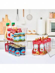 theaoo Contenedores de almacenamiento transparentes con tapas apilables, grandes recipientes de plástico para organización y almacenamiento de despensa, perfectos para cocina, nevera, lavandería, - Transparente - Ver 3