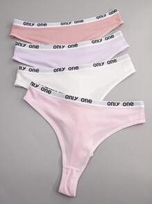 4 pezzi Perizoma donna a vita alta, elasticizzato e comodo, con stampa di lettera