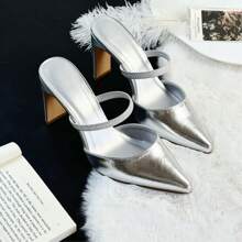 Zapatos de tacón alto de unicolor para mujeres, zapatos elegantes de moda con punta puntiaguda aptos para fiestas y uso en la oficina
