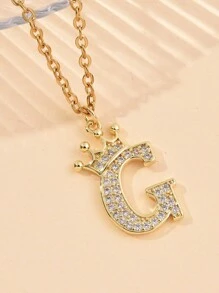 1 件 Ins Style 26 个英文字母全水钻皇冠吊坠项链，DIY 项链链配件不锈钢项链链和铜吊坠 - 金黃色 - 查看 25