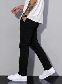 Men's Slim Fit Straight Leg Washed Jeans, Personalized Pattern Casual Trouser With Slant Pockets For Couples Matching - Black - View 4