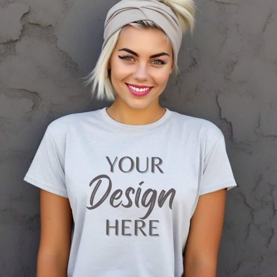 Gildan 5000 Mockup, Ash Gray Tshirt Mockup 5000, Model Mockup Gildan Shirt, Ash Grey Unisex Tee Mock Gildan, Lifestyle Gildan 5000 - White - View 1