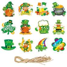 12Pcs Irish Ornaments Shamrock Gnome Beers Top Hat Hanging Decorations For Home Holiday Party Favors