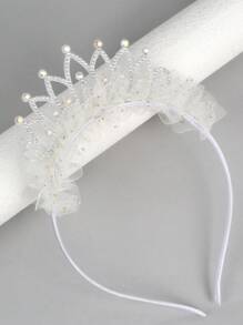 1 pieza/2 piezas Diadema con corona colorida, aro para el cabello de tul y perlas, accesorios elegantes para el cabello, adecuados como regalos para fiestas infantiles - banda para el cabello - Ver 5