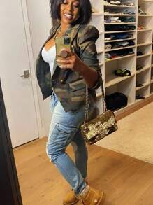 Women's Slim Fit Camouflage Jacket, Spring And Autumn Jacket - 軍綠色 - 查看 4