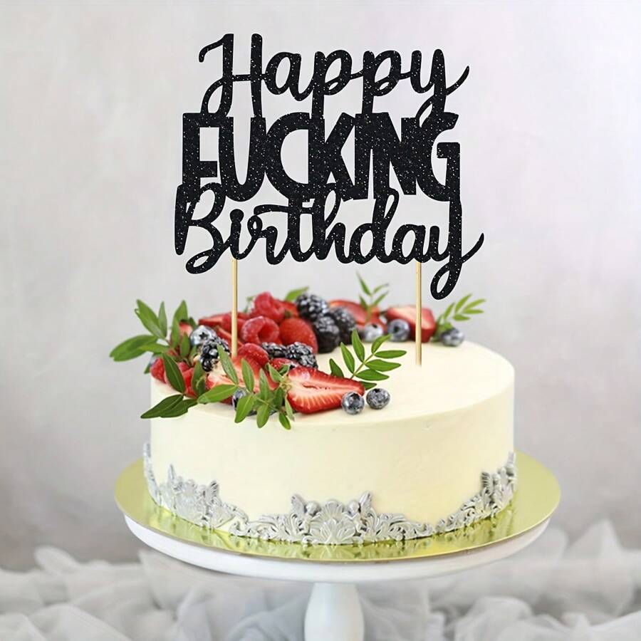 1 件快乐 FK 生日蛋糕装饰 - 有趣的黑色闪光 20-80 岁精美生日蛋糕用品 - 成人生日派对蛋糕装饰品 - 黑色 - 查看 1
