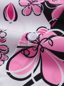 Men's Casual Short Sleeve Shirt, Plum Blossom Hawaiian Print, Summer Style - Baby Pink - View 4