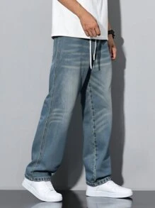 Men's Straight Loose Casual Jeans, Simple And Versatile, Fashion - Blue - View 2