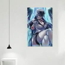 Framed Anime Canvas Poster With Pine Wood   - Vibrant Blue Electric Energy Design, Wrapped Canvas Wall Art For Modern Bedroom, Living Room, Dorm Decor, Kawaii Room Deco