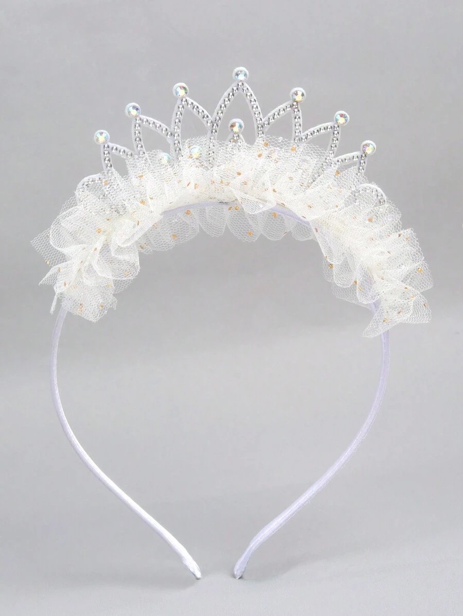 1 pieza/2 piezas Diadema con corona colorida, aro para el cabello de tul y perlas, accesorios elegantes para el cabello, adecuados como regalos para fiestas infantiles - banda para el cabello - Ver 1