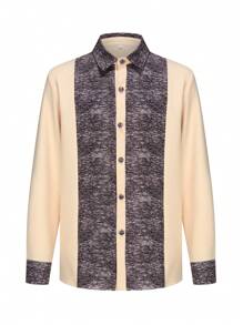 非洲传统服装男士西装长袖复古印花拼布衬衫和休闲裤两件套西装男士节日商务休闲西装 - 卡其色 - 查看 5