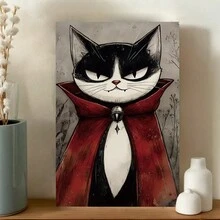 Impresión de lienzo con marco del arte de pared de gato vampiro de Halloween, decorativo para sala de estar, dormitorio, baño, oficina, pasillo, cocina, decoración del hogar